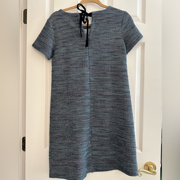 LOFT Gray/Blue Tweed Short-Sleeve Dress - Size 0 - Picture 5 of 8
